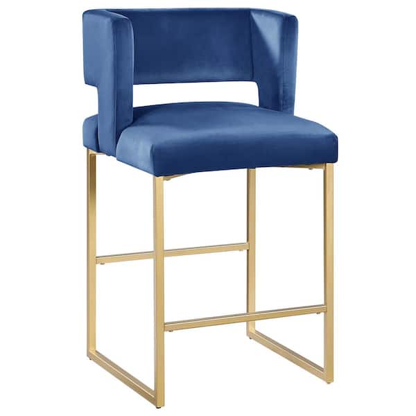 Best Master Furniture Lynx 36.5 in H Blue Velvet Bar Stools in Gold (Set of 2)