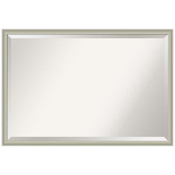 Amanti Art Florence Silver 37.75 in. x 25.75 in. Beveled Casual Rectangle Framed Bathroom Wall Mirror in Silver