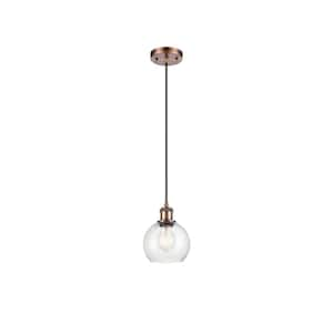 Athens 60-Watt 1 Light Antique Copper Shaded Mini Pendant Light with Seeded glass Seeded Glass Shade