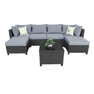 UXIE B1 Balck Wicker Outdoor Sectional with Grey Cushions