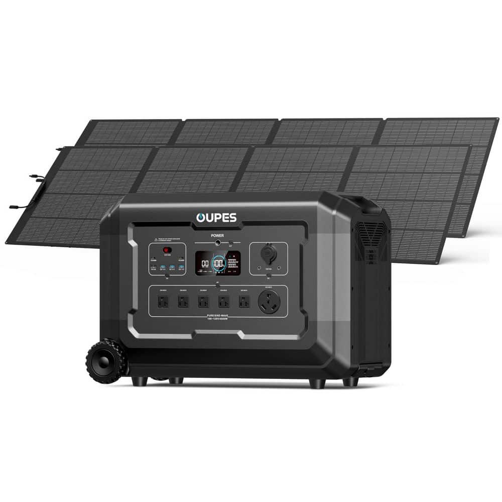 OUPES 4000W Output/5040Wh Solar Generator Mega 5, Push Button Start LFP Battery w/720W Solar Panels (360Wx2)