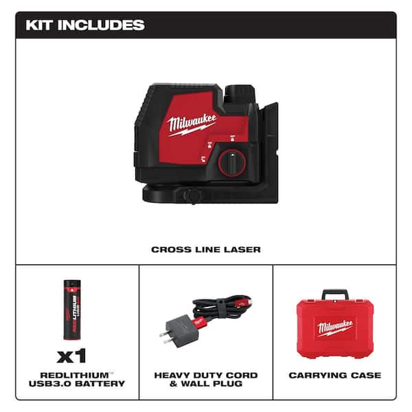 Milwaukee - 100 ft. REDLITHIUM Lithium-Ion USB Green Rechargeable Cross Line Laser Level with Charger