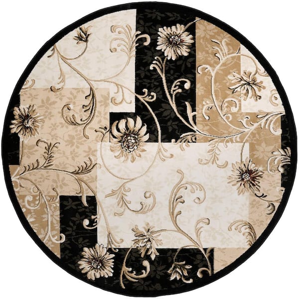 Optimum Byron Black/Beige 8 ft. Geometric Round Area Rug