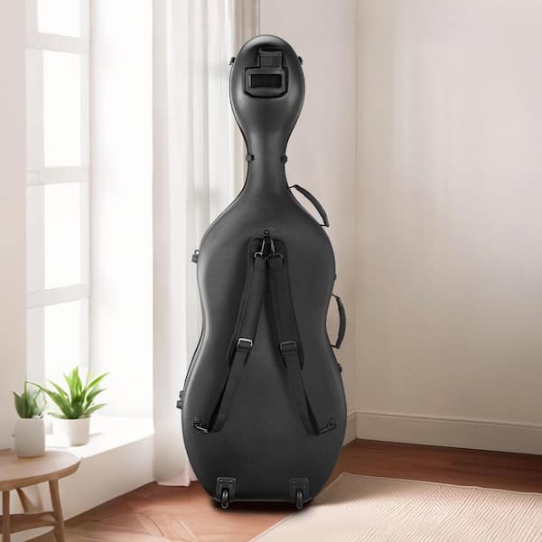 4/4 Full Size Cello Case, Composite Carbon Fiber, Lightweight Portable Travel Carrying Bag, 12.60 in. Black Backpack