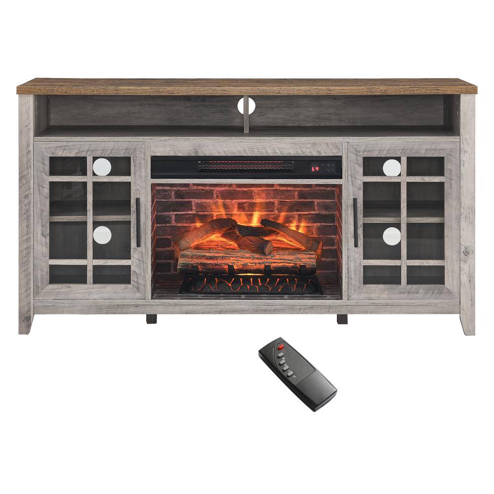 55 in. W x 15.5 in. D x 30.5 in. H Gray Linen Cabinet with TV Stand and Ele