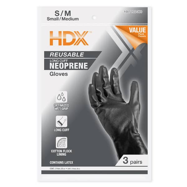 HDX Black Long Cuff 20 mil Reusable Neoprene - S/M (3-Pair) 24115-012 - The  Home Depot