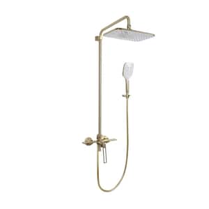 Single Handle 3-Spray Tub and Shower Faucet 1.8 GPM Wall Mount Exposed Pipe Shower System in Brushed Gold Valve Included