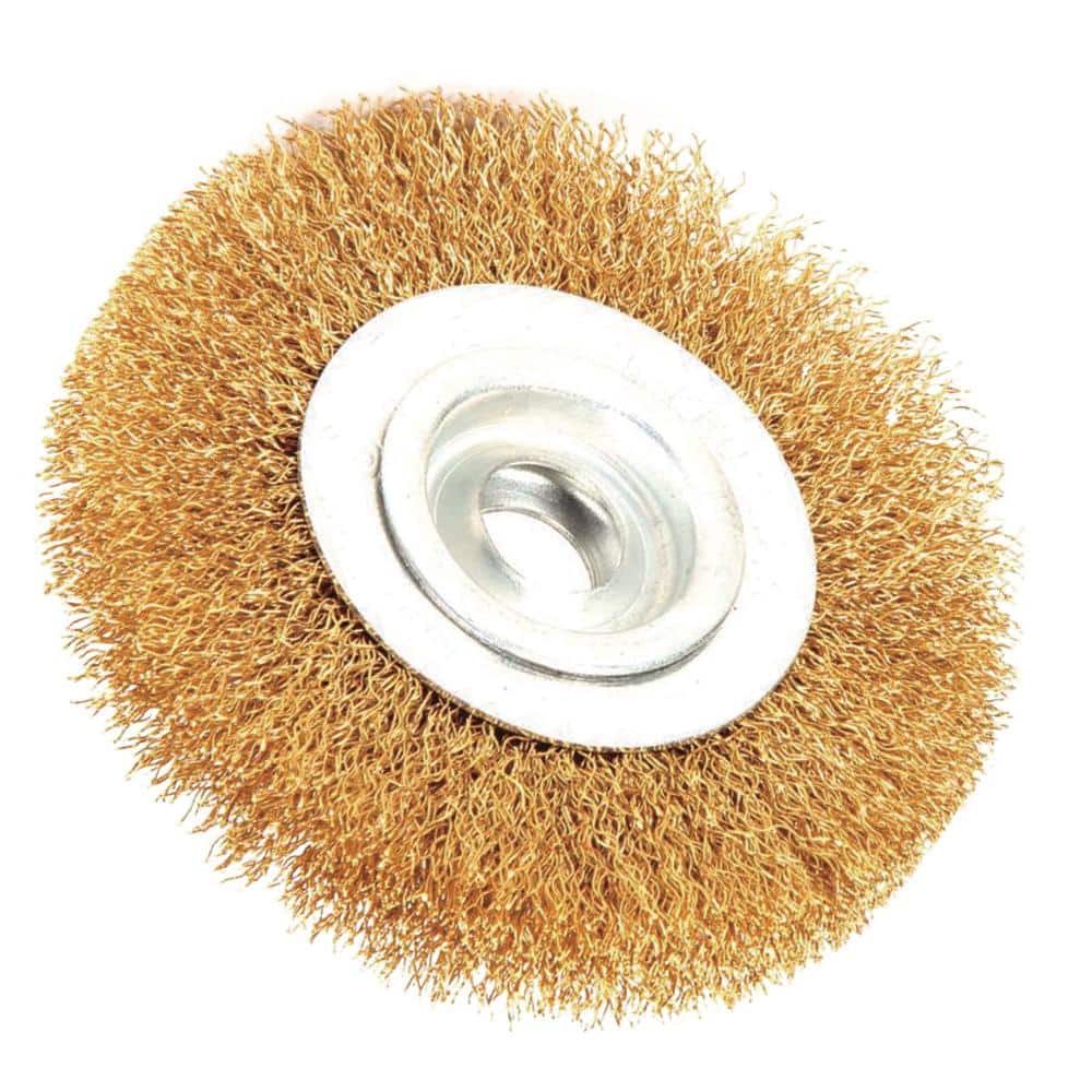 Robtec 6 in. x 1/2 in. Arbor Crimped Brass Coated Steel Wire Wheel Brush  0.008 in. Wire 600WRCA08 - The Home Depot