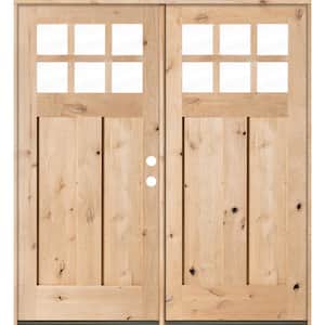 72 in. x 80 in. Craftsman Knotty Alder 6-Lite Clear Glass Unfinished Wood Left Active Inswing Double Prehung Front Door