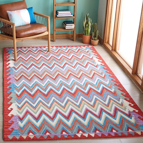 Aspen 7 ft. x 7 ft. Square Red/Ivory Chevron Geometric Area Rug