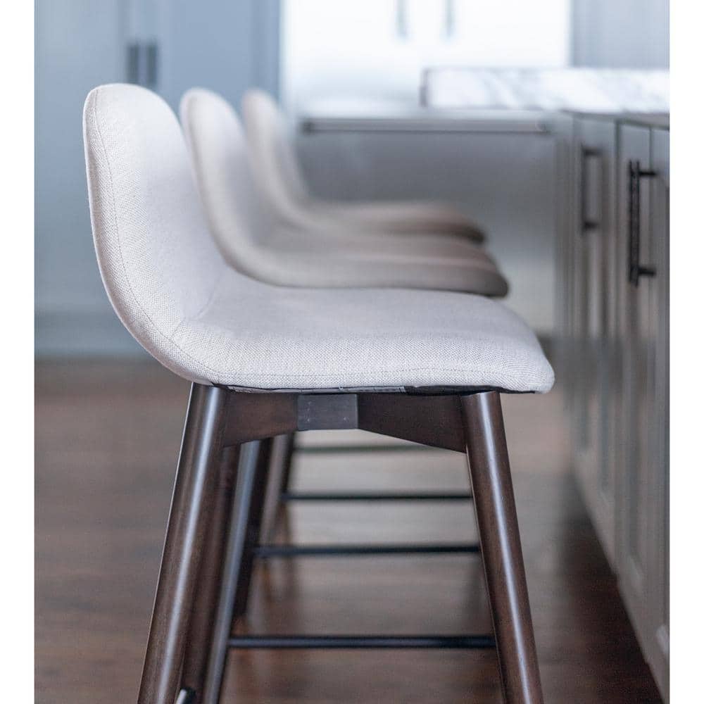 Keaton Beige Upholstered Wood Counter Stool with Footrest