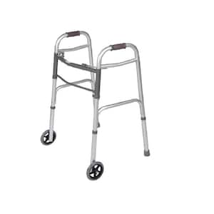 Adjustable Height 32 in.to 39 in. Foldable Standard Walker with 5 in. Wheels and Folding Button, Support up to 300 lbs