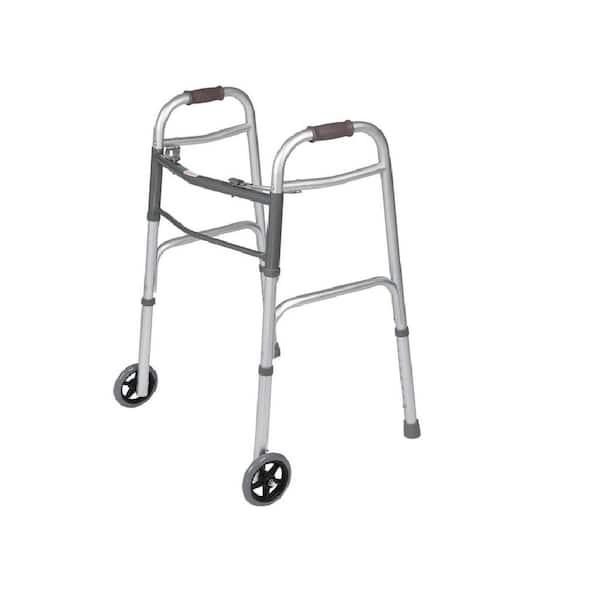 cadeninc Adjustable Height 32 in.to 39 in. Foldable Standard Walker with 5 in. Wheels and Folding Button, Support up to 300 lbs