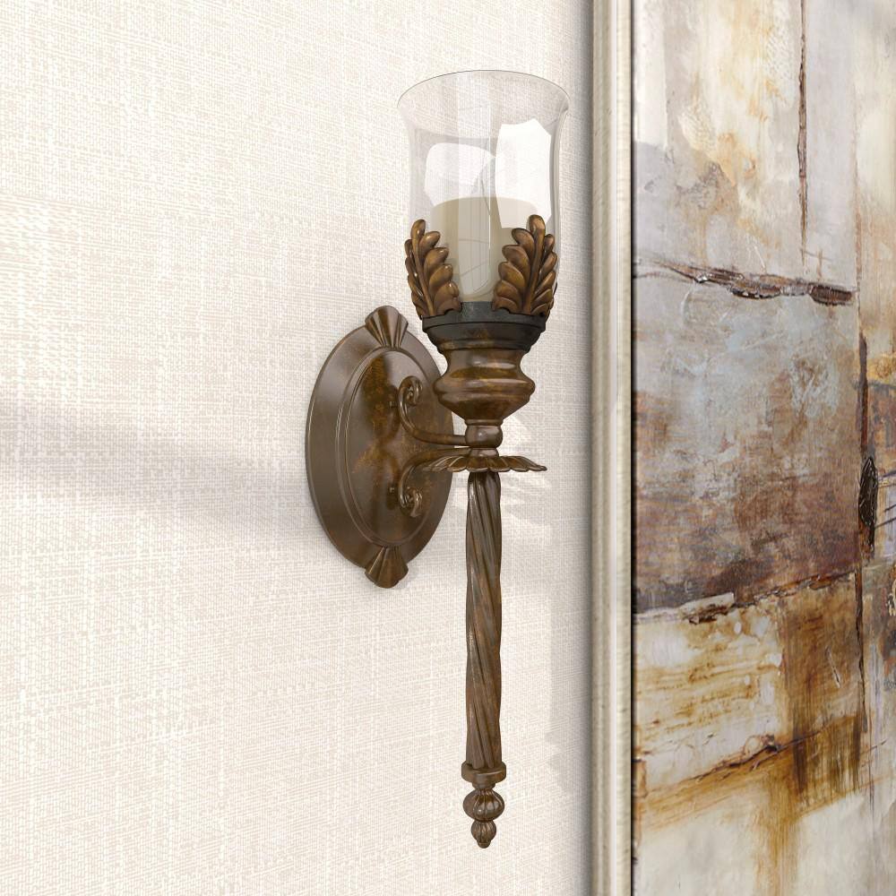 Rustic Elegance Bronze Metal & Glass Hurricane Wall Sconce