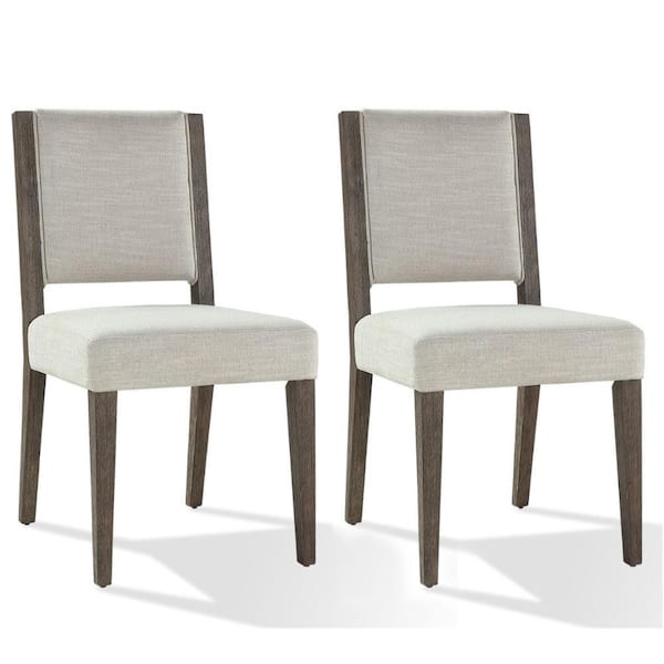 Benjara Brown and Beige Fabric Wooden Frame Dining Chair (Set of 2)