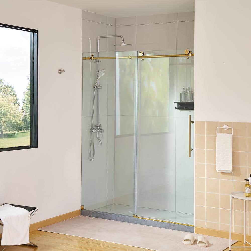 76 in. H x 60 in. W Frameless Sliding Shower Door with Titanium Gold Finish
