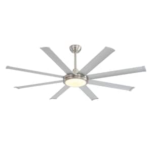 64 in. LED Standard Ceiling Fan Indoor Nickel and Silver Ceiling Fan with Remote Control and Light Kit Included
