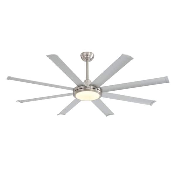 WINGBO 64 in. LED Standard Ceiling Fan Indoor Nickel and Silver Ceiling Fan with Remote Control and Light Kit Included
