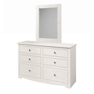 Pinecrafter Series Antique White 6-Drawer 52 in. W Dresser including Mirror
