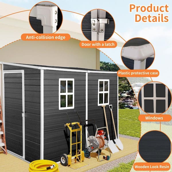 ToolCat 4 x 8 ft. Outdoor Waterproof Resin Storage Shed with Floor