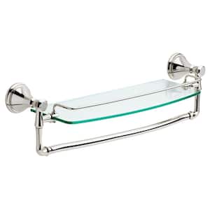 Cassidy 18 in. Glass Bathroom Shelf with Towel Bar in Polished Nickel