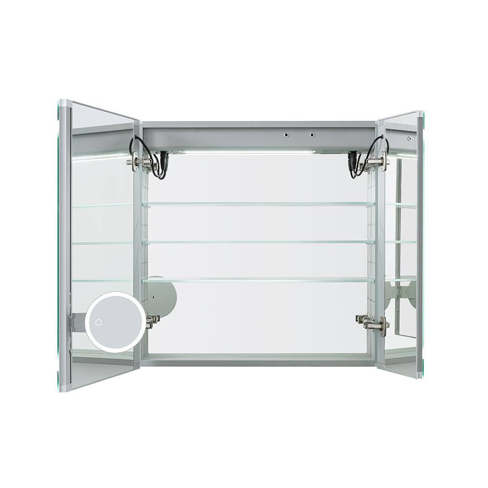 30'' Square Modern Mirrored LED Medicine Cabinet with Interior Outlet