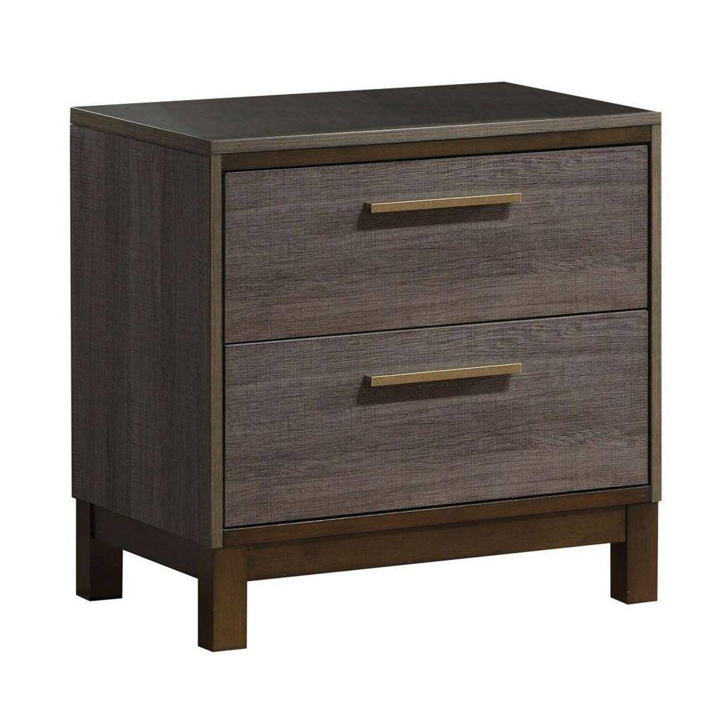 Sleek Gray Solid Wood 2-Drawer Nightstand
