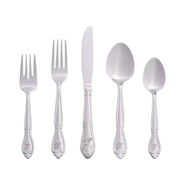 RiverRidge Home Rose Monogrammed Letter L 46-Piece Silver Stainless Steel Flatware Set (Service for 8)