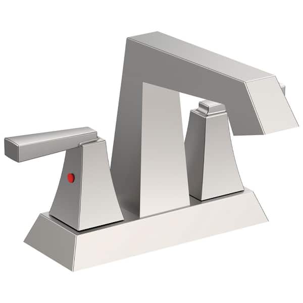 waterpar 4 in. Centerset Double Handle Bathroom Sink Faucet with Overflow Hole and Supply Lines in Brushed Nickel