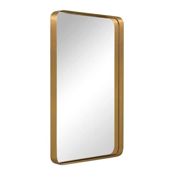 ANDY STAR 36 in. W x 2 in. H Rectangular Deep Metal Frame Gold Hanging Wall Mirror