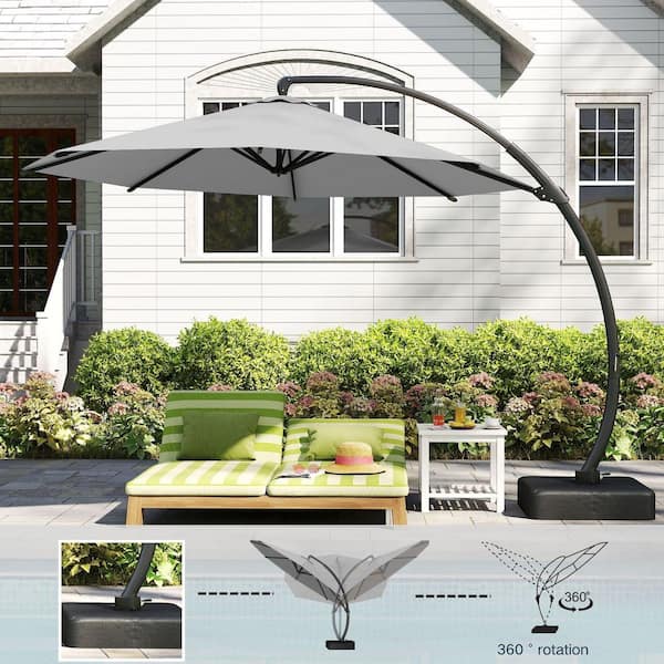 Series 11 ft. Offset Cantilever Patio Umbrella with Base Included, Grey 8011GRAYTHD - The Home Depot Series 11 ft. Offset Cantilever Patio Umbrella with Base Included, Grey 8011GRAYTHD - The Home Depot