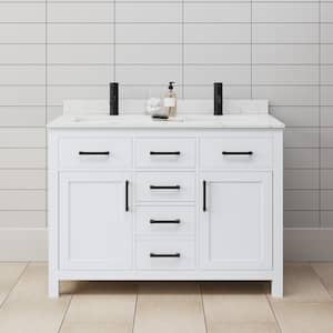 Beckett 48 in. W x 22 in. D x 35 in. H Double Sink Bathroom Vanity in White with Carrara Cultured Marble Top