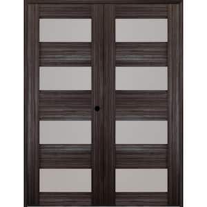 Della 72 in. x 80 in. Left Handed Active 4-Lite Frosted Glass Gray Oak Wood Composite Double Prehung French Door
