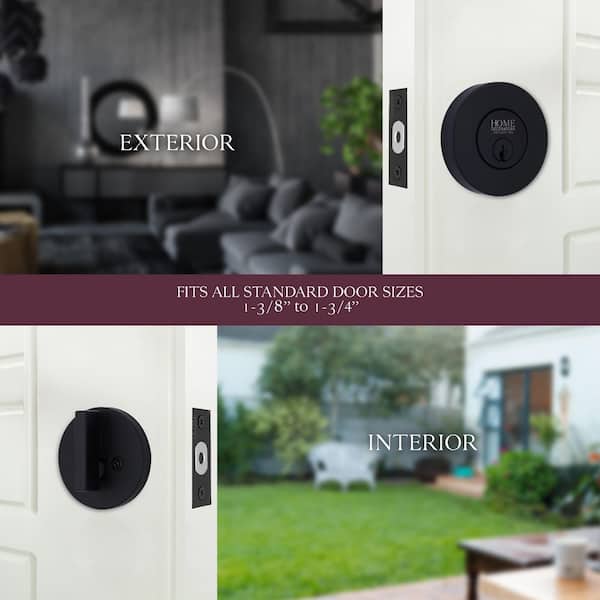 Round Matte Black Single Cylinder Deadbolt Featuring Dual Keyway