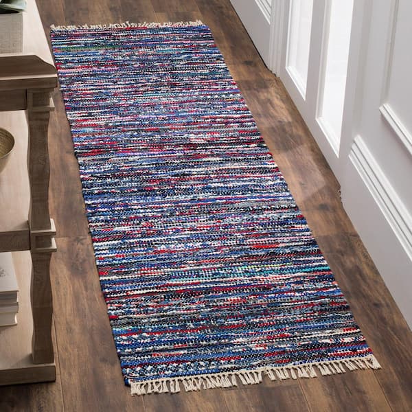 Rag Rug Blue/Multi 2 ft. x 10 ft. Speckle Striped Runner Rug