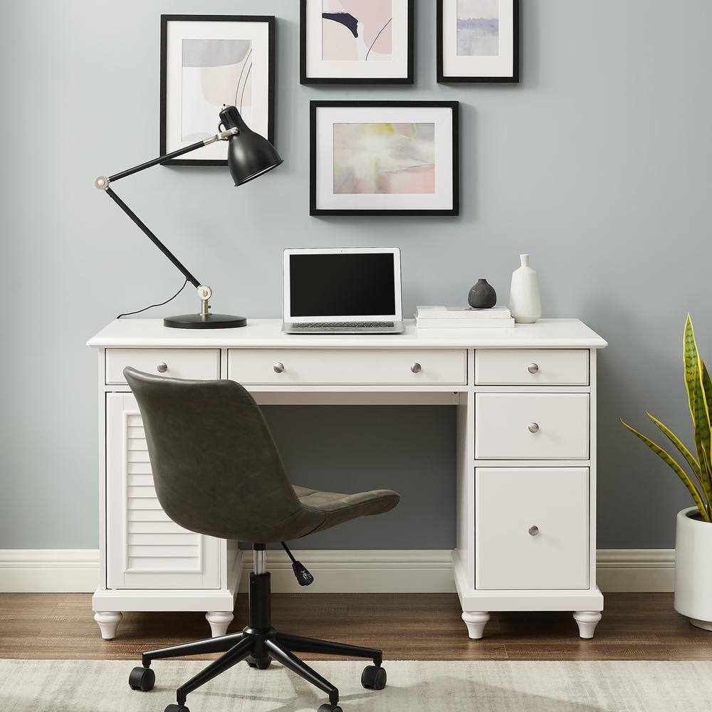 Buy 54 in. Rectangular White 5 Drawer Executive Desk with Keyboard Tray