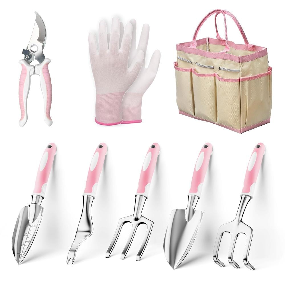 8-Piece Garden Tool Set with Stainless Steel Hand Tools and Tote Bag, Pink price history on PriceWatchPro