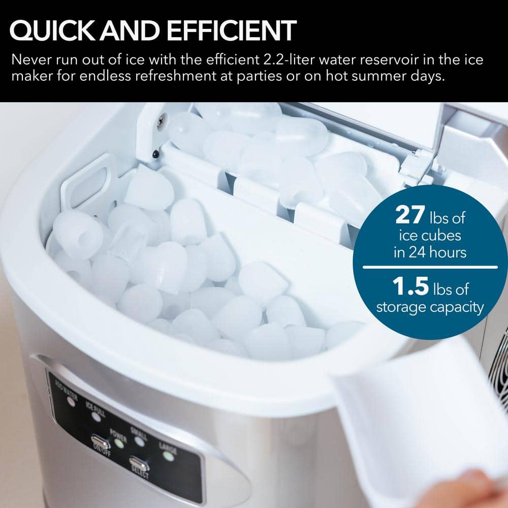 Compact Metallic Silver Freestanding Portable Ice Cube Maker