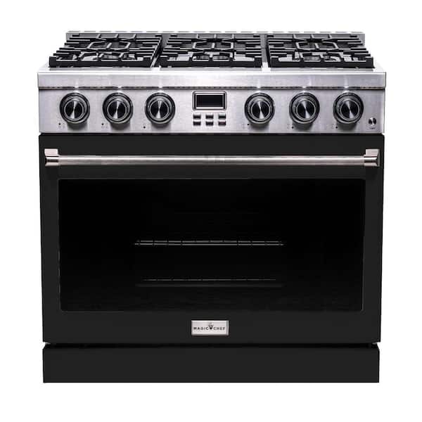 Pro-Style 36 in. 6-Burner Slide-in Gas Range with Convection in Stainless Steel with Black Oven Door