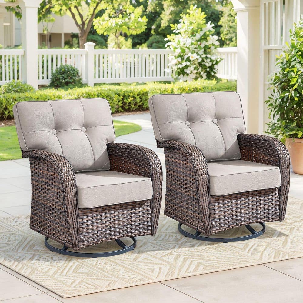 Modern Seaside Series 2-Piece Patio Wicker Swivel Outdoor Rocking Chair with Beige Cushions price history on PriceWatchPro