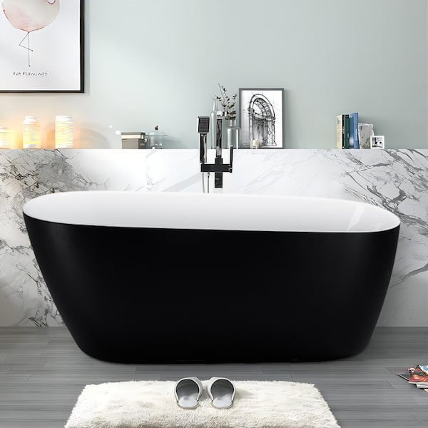 UPIKER Modern 59 in. Acrylic Single Slipper Freestanding Flatbottom Soaking Not Whirlpool Bathtub in Black