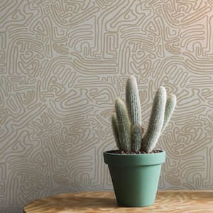 Sketch Taupe Removable Peel and Stick Vinyl Wallpaper, 28 sq. ft.