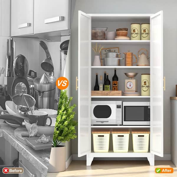 Ives White Metal 70.9 in. Storage Cabinet with 2-Shapely Doors and Adjustable Shelves