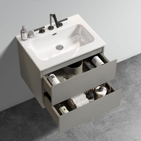 Ziyudura 24 in. Single Sink Floating Grey Bath Vanity with White