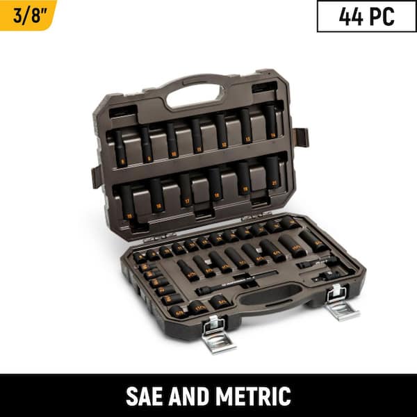 3/8 in. Drive 6-Point Standard and Deep SAE/Metric Hi-Viz Impact Socket Set (44-Piece)