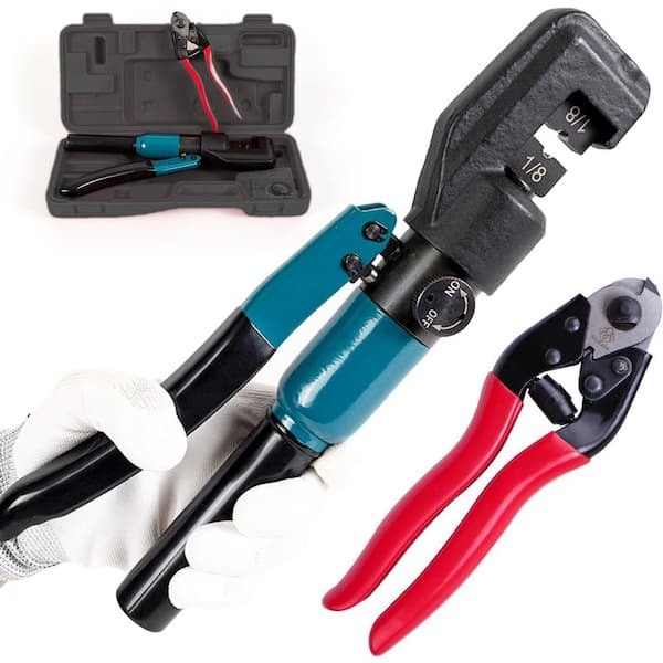 Hydraulic Crimper for 1/8 Stainless Steel Cable Railing Kit with Wire Cutter Ergonomic Handle High-Strength Steel