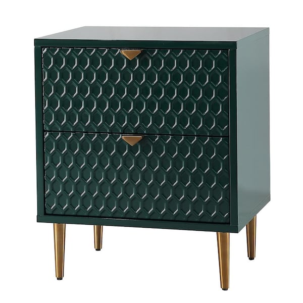 Boyel Living Hexagonal Pattern 2Drawer Green High Gloss Nightstand