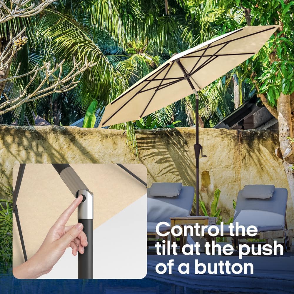 Tan 9' Outdoor Patio Umbrella with Rib Replacement Technology