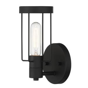 Tafo 4.75 in. 1-Light Matte Black Industrial Wall Sconce with Metal Cage