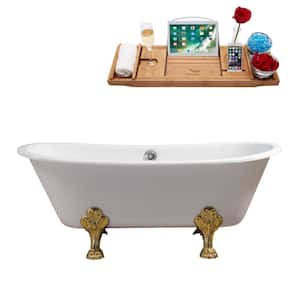 66.9 in. Cast Iron Clawfoot Non-Whirlpool Bathtub in Glossy White with Polished Chrome Drain and Polished Gold Clawfeet